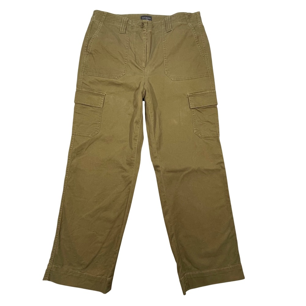 Talbots Olive Green Stretch Cotton Straight Leg Cargo Pants Womens 10